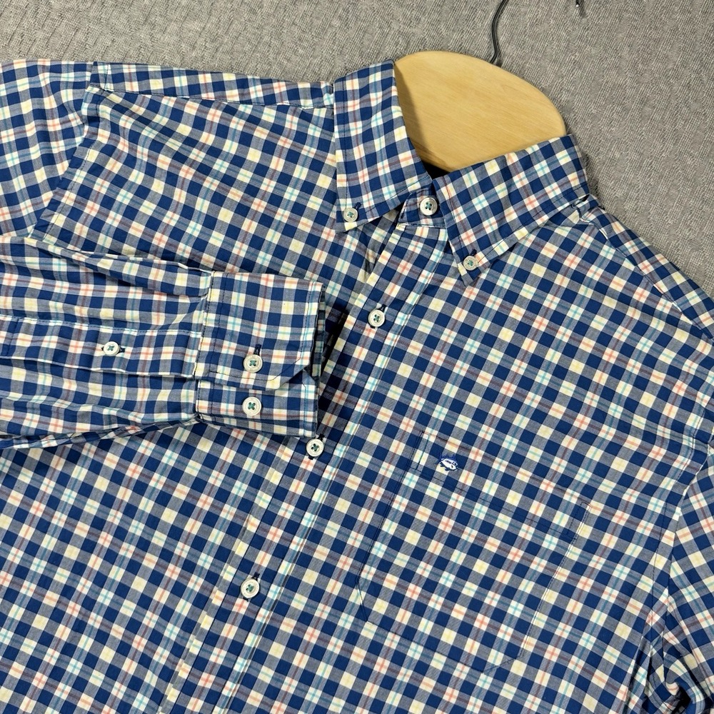 Southern Tide Shirt Mens Medium Blue Check Classic‎ Fit Button Down Stretch